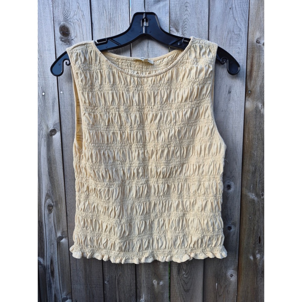Madewell Smocked Sleeveless Top Pale Yellow Cotton Linen Blend M ruffle hem
